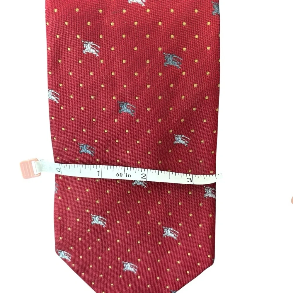 VTG Burberry London Silk Neck Tie Wide 4” Dark Red Burgundy Knight Gold Dots